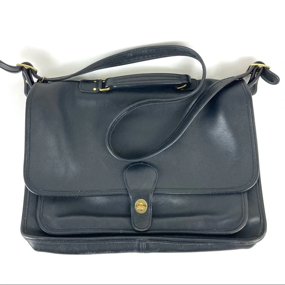 Coach Black Leather Messenger Bag with Gold Hardware - Picture 1 of 9